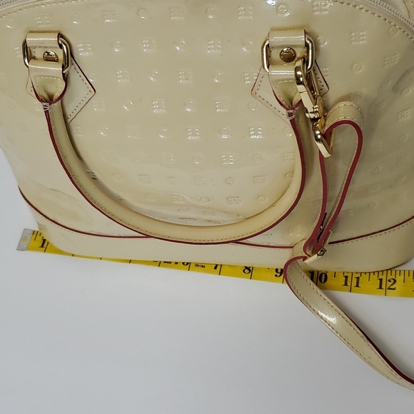 Beige Arcadia Genuine Patent Leather Shoulder Crossbody  Bag Top Zip - Picture 2 of 8